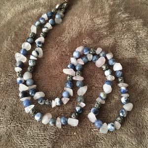 Necklace made of Rose quartz and Angelite beads.